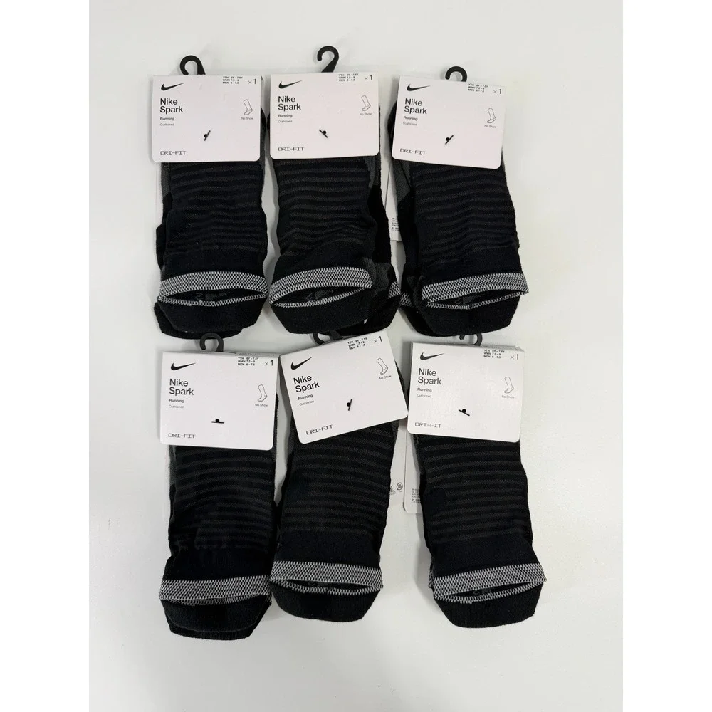 6 Pairs Nike Spark Cushioned No Show Running Socks Black Womens 7.5-9 CU7201-010